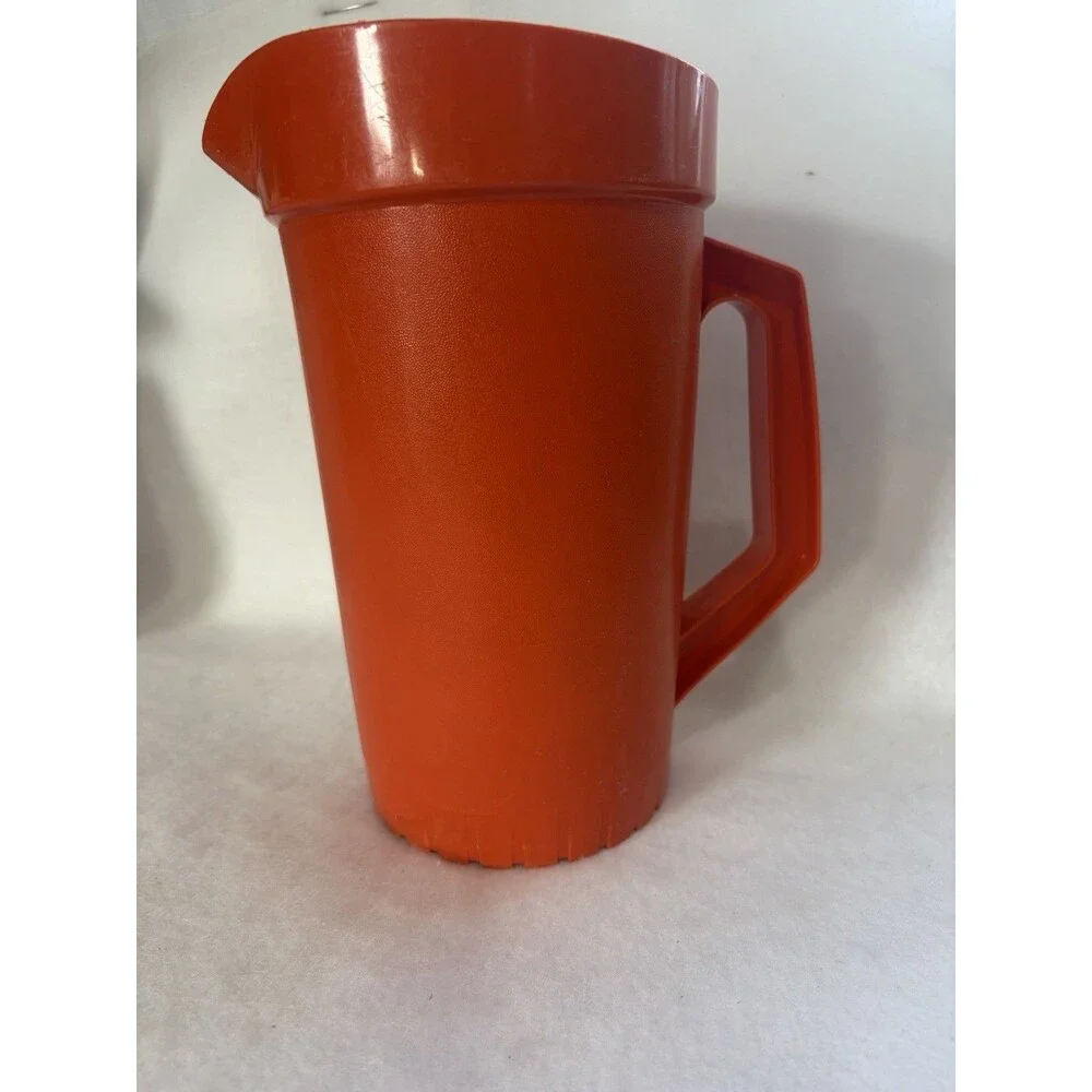 Vintage Tupperware Harvest Orange Pitcher With A Push-Button Lid Two Quart